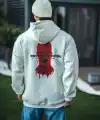 Üç İplik Kapşonlu Baskılı Oversize SweatShirt- Beyaz