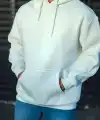 Üç İplik Penye Kapşonlu Basic SweatShirt - Beyaz