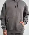 Unisex Double Oversize Kapşonlu Yıkamalı SweatShirt - Füme