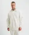 Unisex Double Oversize Patlı Yaka SweatShirt - Beyaz