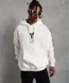 Unisex Sırt Baskılı Kapüşonlu Üç İplik Oversize Sweatshirt - Beyaz