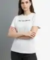 Wafıl Kumaş Tişört Regular Kalıp Bisiklet Yaka Baskılı Günlük Basic T-Shirt - Beyaz