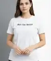 Wafıl Kumaş Tişört Regular Kalıp Bisiklet Yaka Baskılı Günlük Basic T-Shirt - Beyaz
