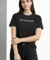 Wafıl Kumaş Tişört Regular Kalıp Bisiklet Yaka Baskılı Günlük Basic T-Shirt - Siyah
