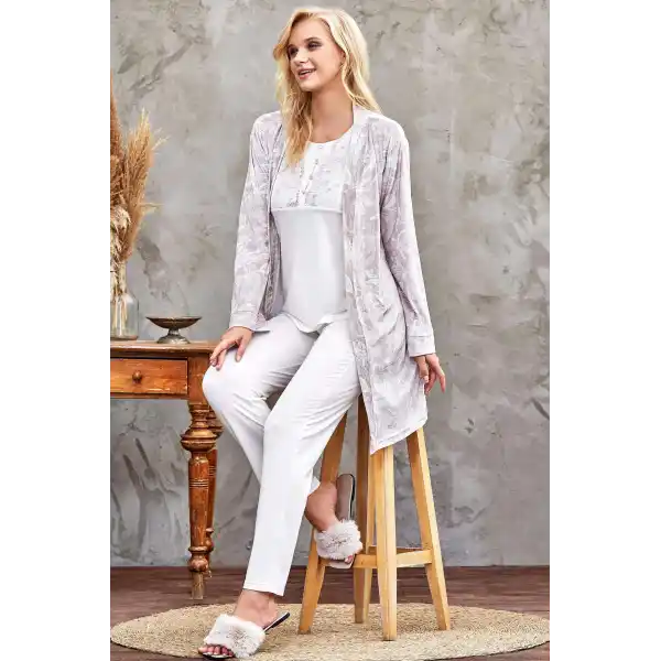 Flz 31-104 Bayan Kadife Sabahlık Pijama Takımı