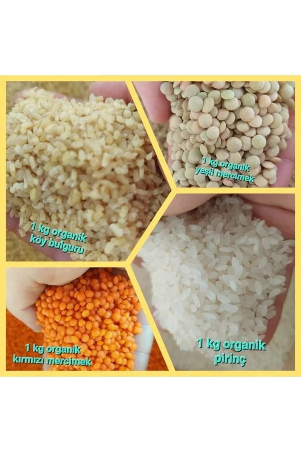 Köy Bulguru 1 Kg Pirinç 1kg Yeşil Mercimek 1 Kg Kırmızı Mercimek 1 Kg ( Köy Mahsulu ) ( Doğal)