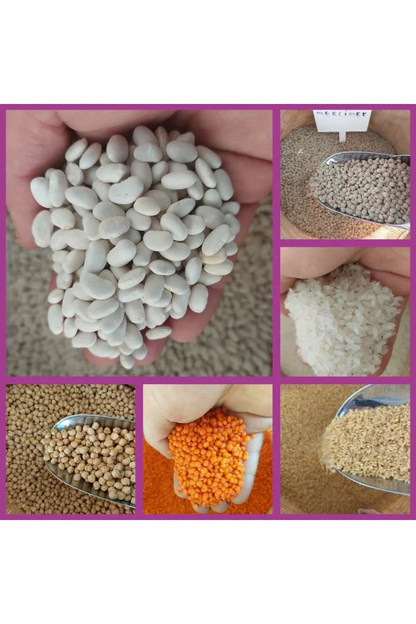 Bakliyat kolisi (fasülye,nohut ,pirinç, bulgur , kırmızı ve yeşil mercimek) net 6 kg ( herbiri 1 kg)