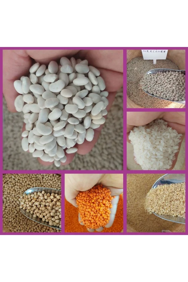 Bakliyat kolisi(fasülye,nohut ,pirinç, bulgur , kırmızı ve yeşil mercimek) net 12 kg ( herbiri 2 kg)