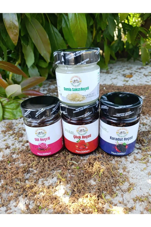 Karadut(350GR),çilek(350GR),gül(350 GR) Ve Damla Sakızı Reçeli (230GR)