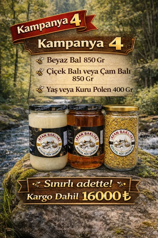 Kampanya 4 (Beyaz Bal 850 gr - Çiçek Balı 850 gr - Polen 400 gr)
