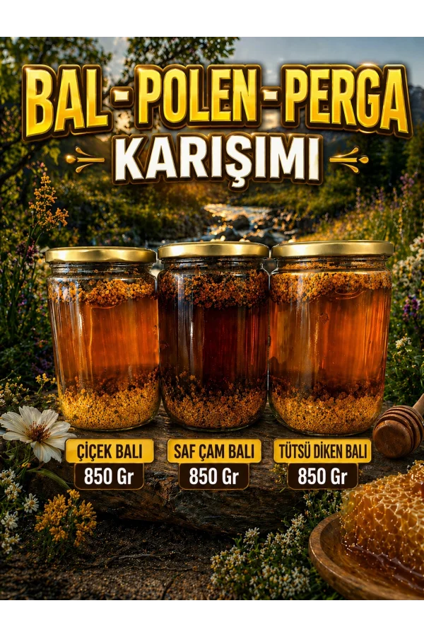 Bal Polen Perga Karışımı 850 Gr | Çiçek, Saf Çam, Tütsü Diken Balı