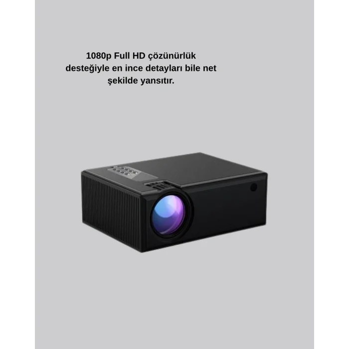 1080p Full HD Taşınabilir Projeksiyon Cihazı LED Işıklı Uzaktan Kumandalı