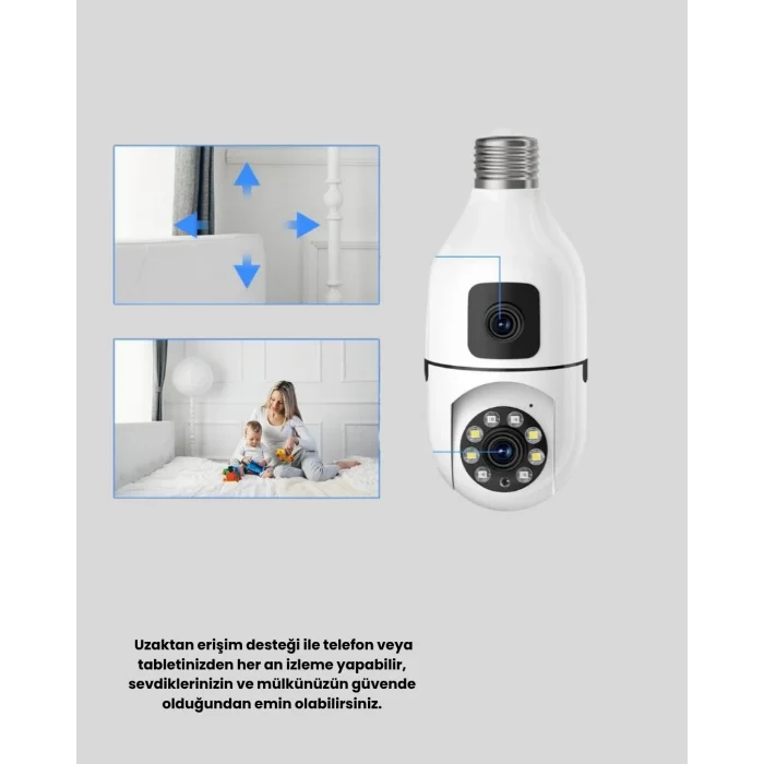 1080P WiFi Ampul Kamera Uzaktan Erişimli Hareket Sensörlü Gece Görüşlü