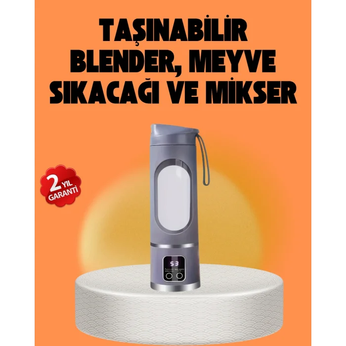 12 lı Şarjlı Meyve Sıkacağı – Tip-C Taşınabilir Blender 450 ml
