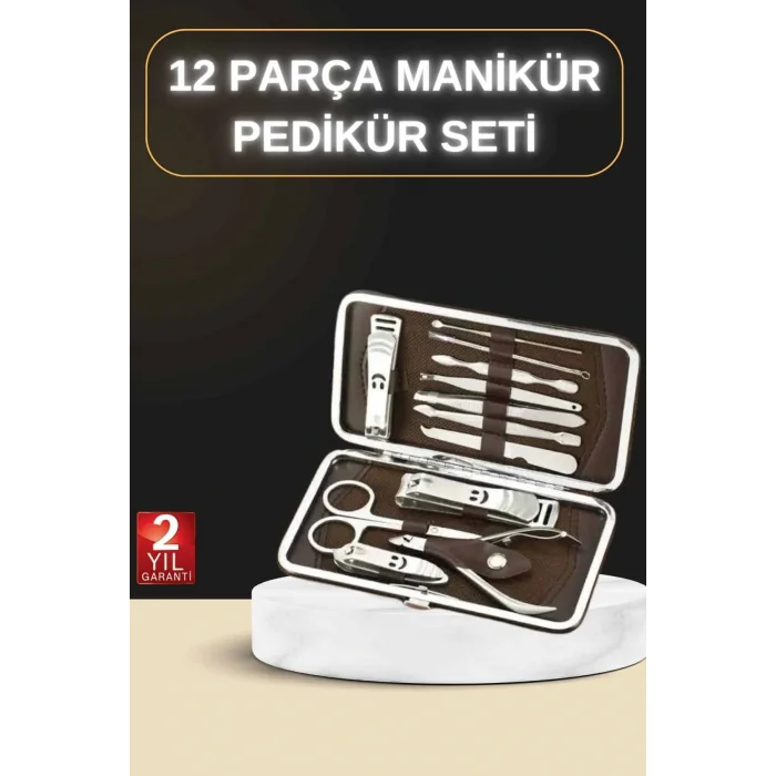 12 Parça Manikür Pedikür Seti Özel Deri Çanta El Ayak Bakımı Akne ve Sivilce Temizleme