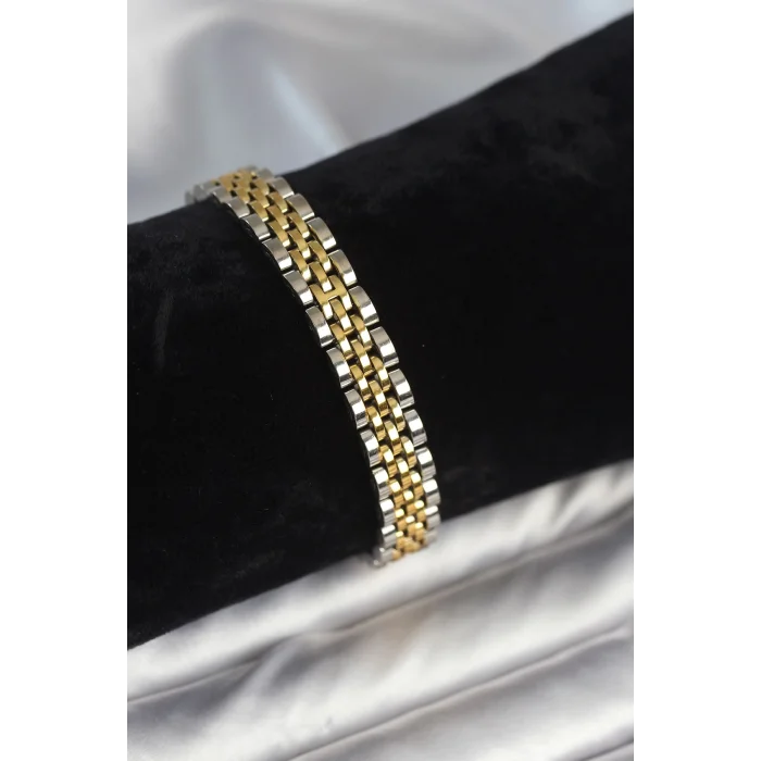 316L Çelik 9 mm Kalınlıkta Gold ve Gümüş Renkli Erkek Bileklik