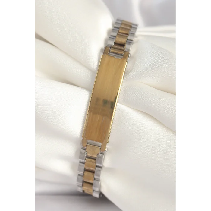 316L Çelik Gold Gümüş Renk Zincir Künye Model Erkek Bileklik