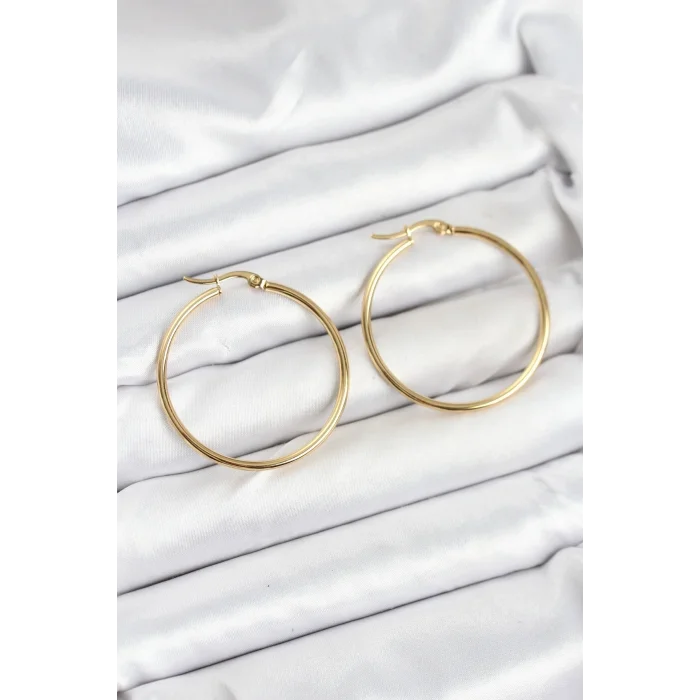 316L Çelik Gold Renk 35 mm Halka Kadın Küpe