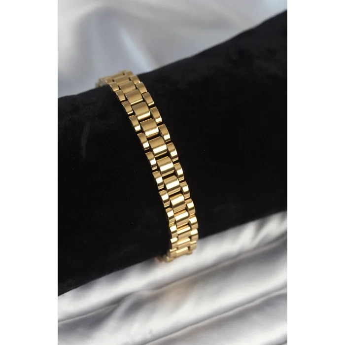 316L Çelik Gold Renk 9 mm Kalınlık Erkek Bileklik