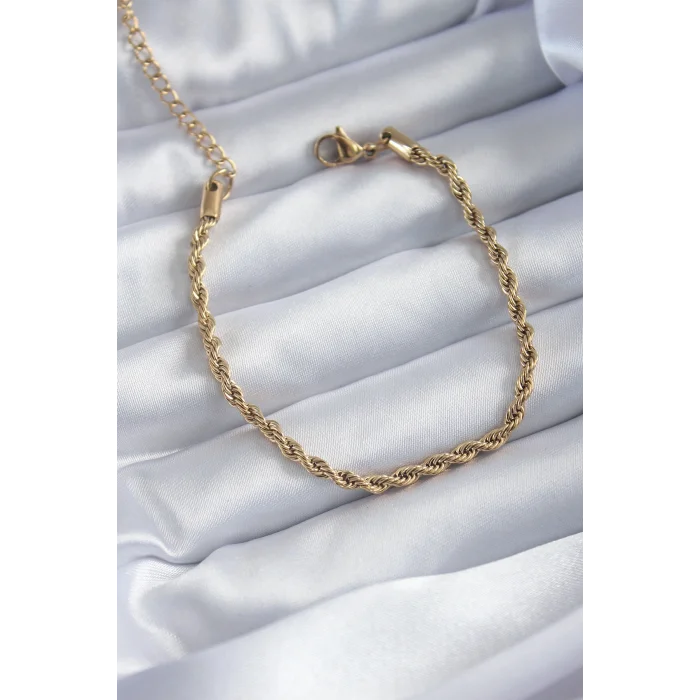 316L Çelik Gold Renk Burgu Zincir Model Kadın Bileklik
