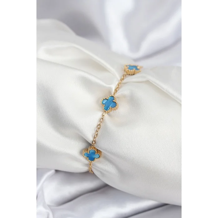 316L Çelik Gold Renk Buz Mavisi Baby Boy Yonca Kadın Bileklik