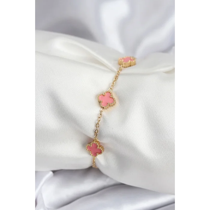 316L Çelik Gold Renk Pembe Baby Boy Yonca Kadın Bileklik