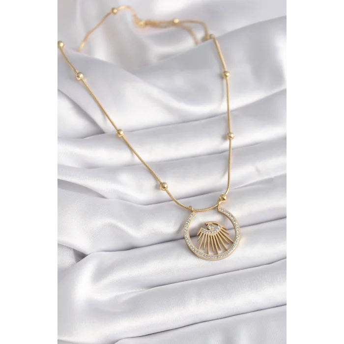 316L Çelik Gold Renk Zirkon Taşlı Göz Model Kadın Kolye