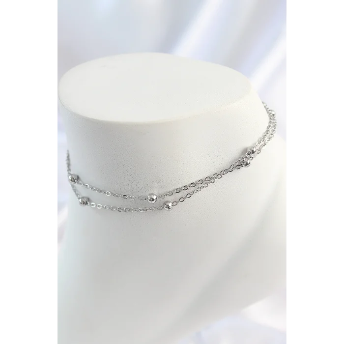 316L Çelik Gümüş Renk 2Li Topçuk Detay Zincir Model Kadın Halhal