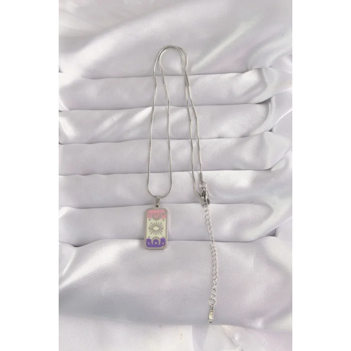 316L Çelik Gümüş Renk Karışık Mineli Ay Figür Tarot Kolye