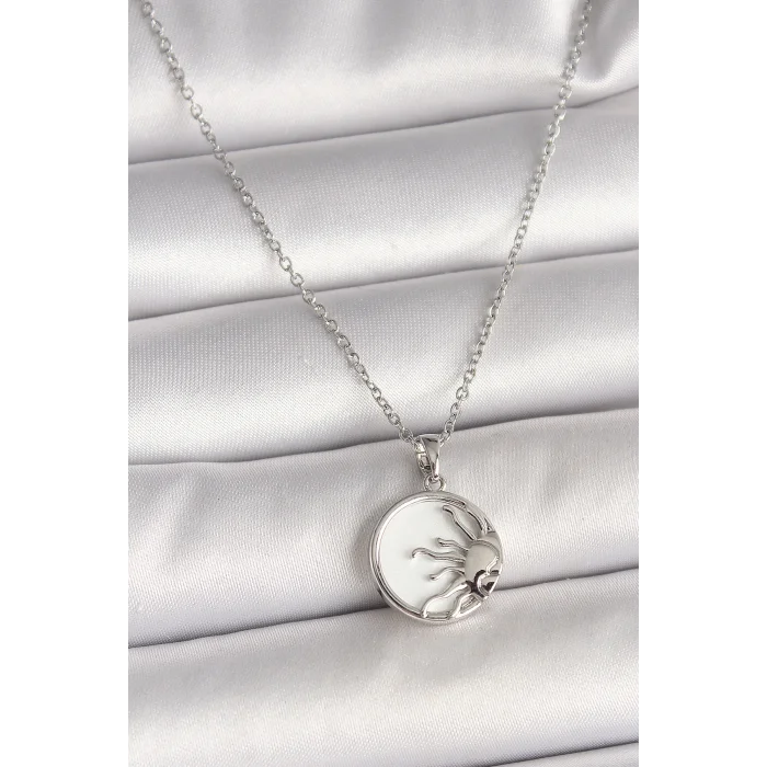 316L Çelik Gümüş Renk Zincir Beyaz Mineli Gün Batımı Model Kadın Kolye