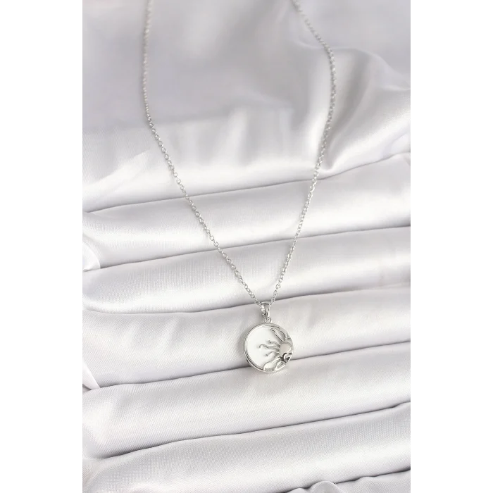 316L Çelik Gümüş Renk Zincir Beyaz Mineli Gün Batımı Model Kadın Kolye
