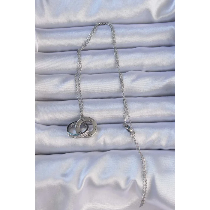 316L Çelik Gümüş Renk Zirkon Taşlı Kolye