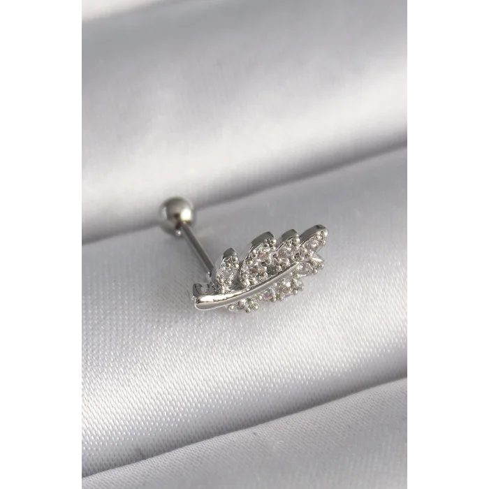 316L Çelik Gümüş Renk Zirkon Taşlı Dal Tragus Piercing