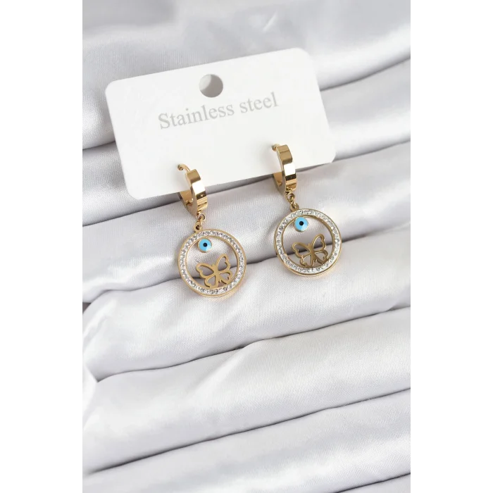 316L Çelik Halka Kelebek Kadın Küpe