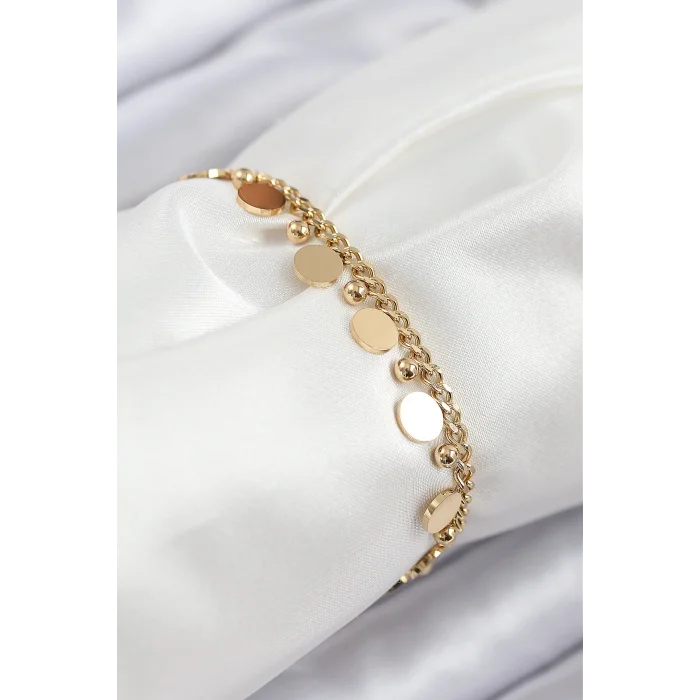 316L Çelik Sıralı Pul Model Gold Renk Kadın Bileklik