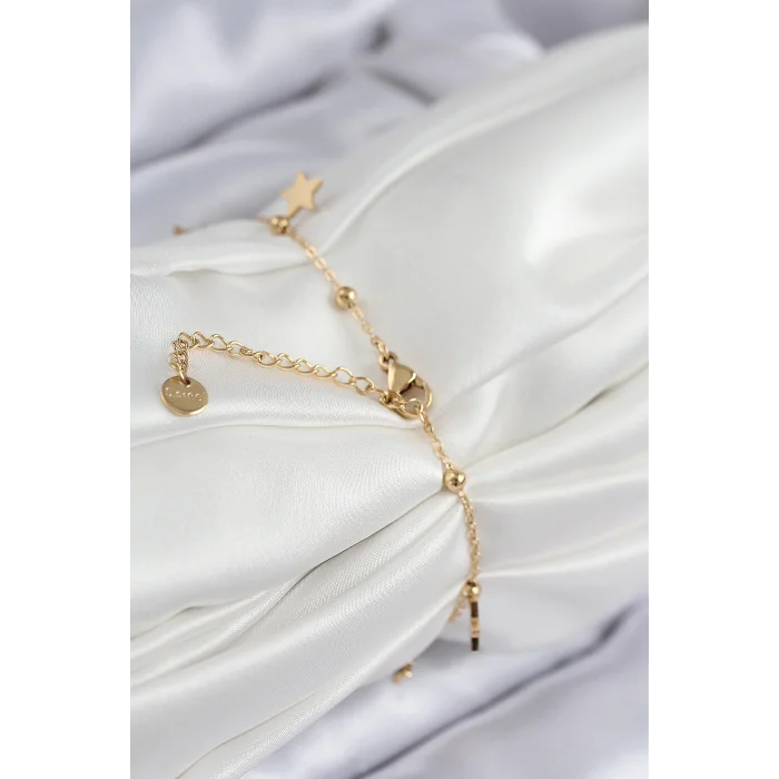 316L Çelik Sıralı Yıldız Model Gold Renk Kadın Bileklik