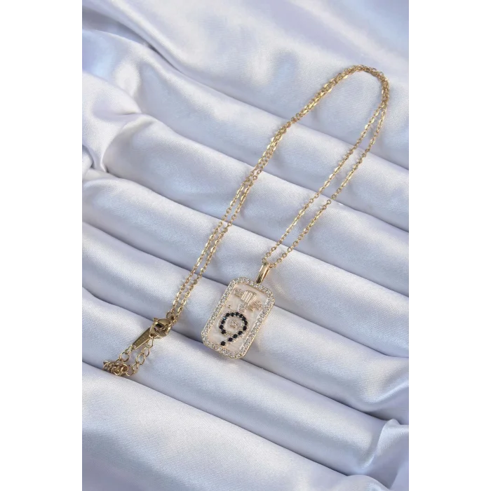 316L Çelik Zincir Altın Renk Zirkon Taşlı Minimal Papatya Figürlü Tarot Kolye