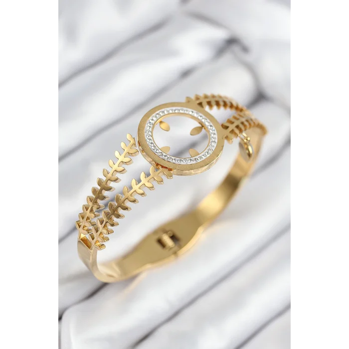 316L Çelik Zirkon Taşlı  Takılabilir Gold Renk Kelepçe