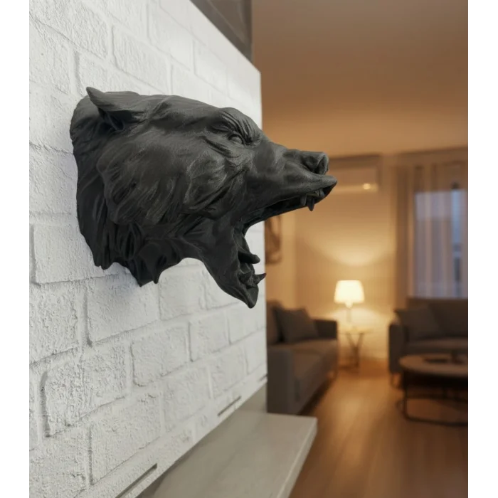 3D Siyah Ayı Başı Duvar Süsü Özel Tasarım Dekoratif Heykel 25x19 cm