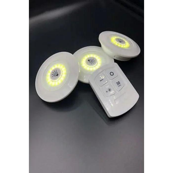 3lü Uzaktan Kumandalı Yapışkanlı Kablosuz Led Spot Lambalar (5047)