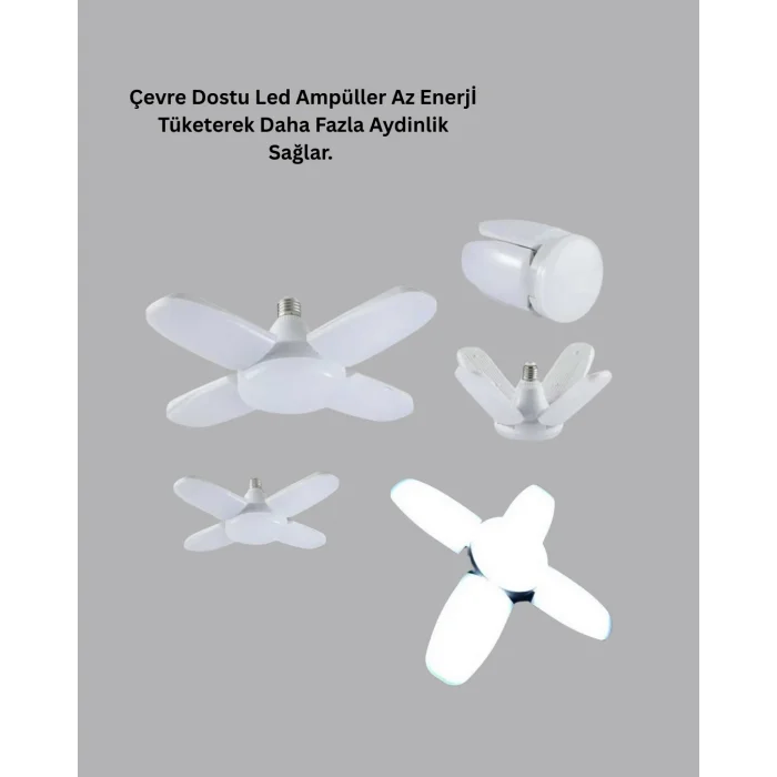 4 Kollu Katlanır Pervane LED Ampül 60 Watt Yüksek Aydınlatma ve Enerji Tasarrufu