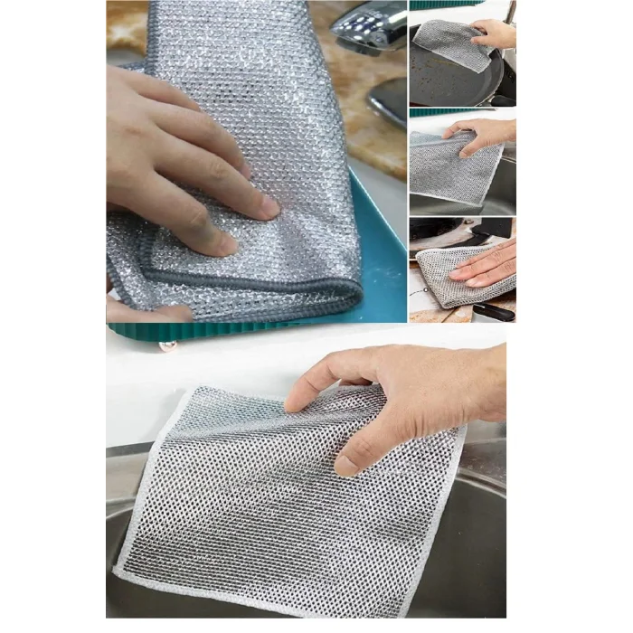 5 Adet Çok Fonksiyonlu Çizmeyen Tel Bulaşık Bezi Bulaşık Havlusu Bulaşık Temizlik Ovma Bezi (5047)