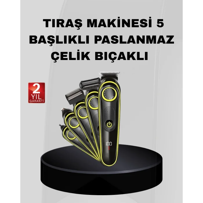 5’i 1 Arada Şarjlı Erkek Bakım Seti LED Göstergeli ve Suya Dayanıklı