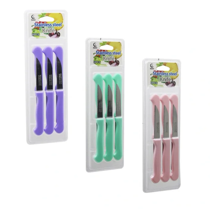 6PCS MEYVE BIÇAK  RENKLİ PLASTİK SAPLI   VAKUMLU AMBALAJ   BRKT-806155 (5047)