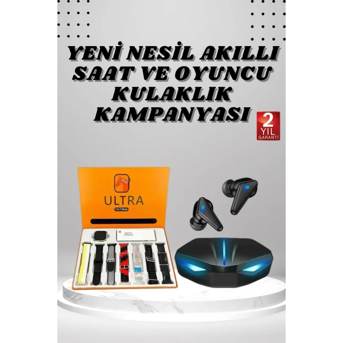 7 Kordonlu Akıllı Saat Ve Oyuncu Kulaklığı ANC Özelliği Kulak İçi Mikrofonlu Sesli Görüşme