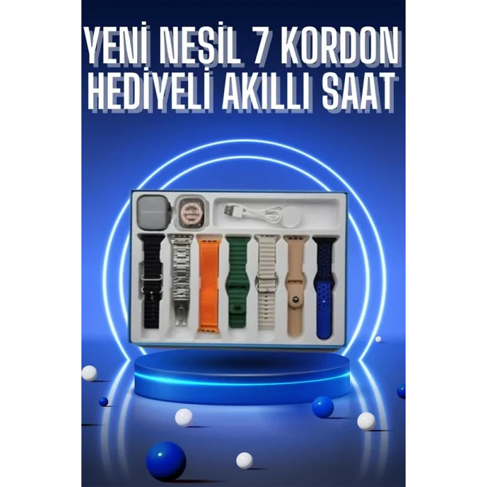 Akıllı Saat 7 Kordon Hediyeli Takvim Alarm Nabız Ölçer Bildirim Görme Sesli Görüşme