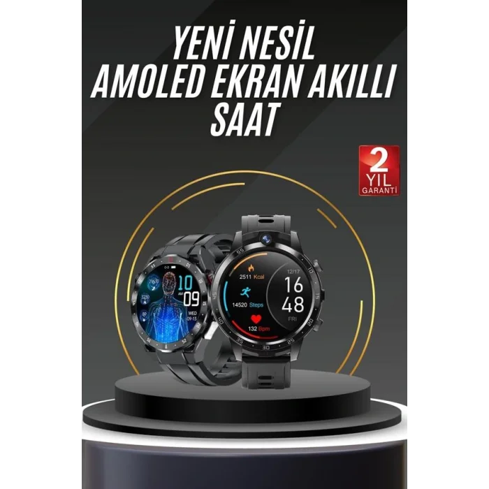 Akıllı Saat Titanyum Kasa Yuvarlak Ekran Alarm Uyku ve Sağlık Takibi Titreşimli
