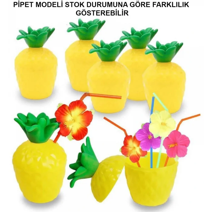 Ananas Hawaii Luau Aloha Pipetli İçecek Kabı Bardak 10x13 cm 1 Adet (5047)