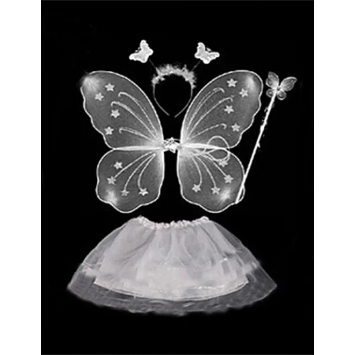 Beyaz Kelebek Kostümü - Beyaz Kelebek Kostüm Aksesuar Seti 4 Parça (5047)