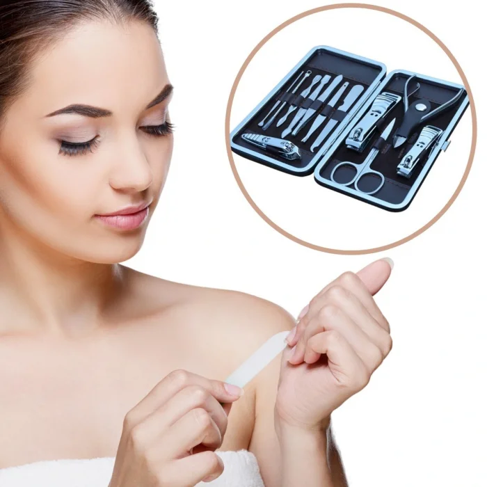 Çantalı Manikür Pensi Profesyonel ve Manikür Pedikür Seti 13 Parça Tırnak Eti İtici Ve Cımbız (5047)